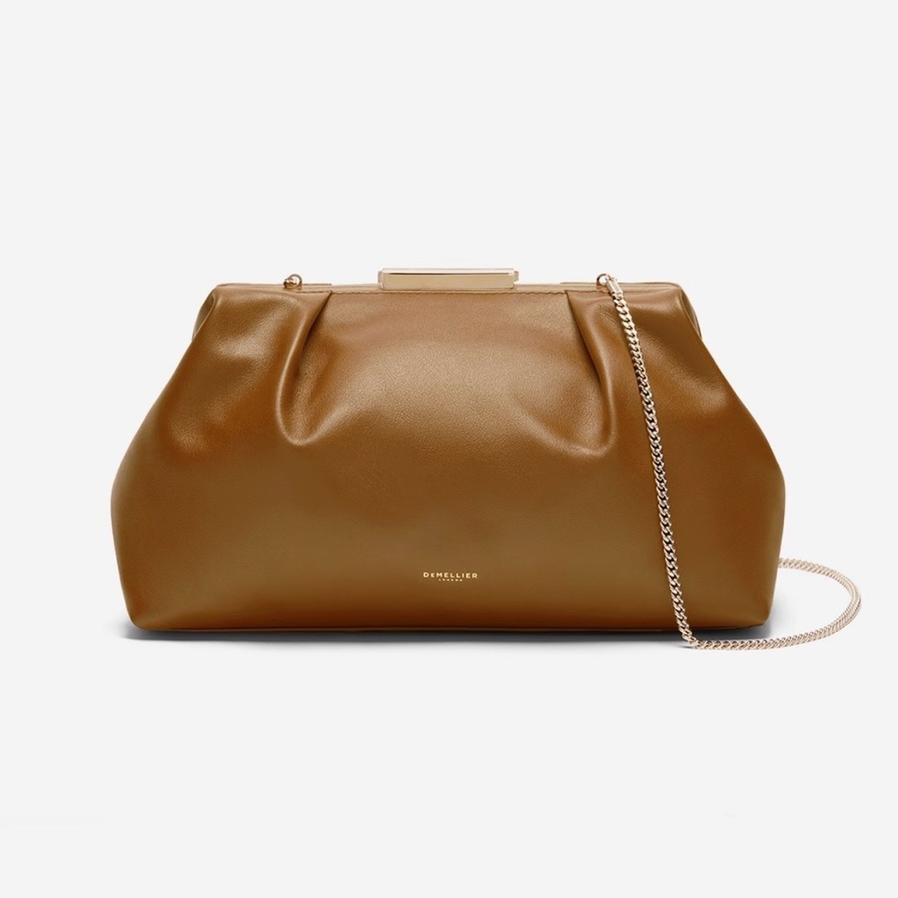 DeMellier Brown Leather Frame Clutch Crossbody